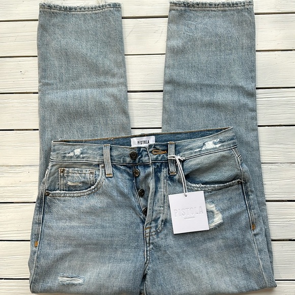 NWT Pistola Charlie High Rise Straight Jeans Raw Hem in Ruthless Wash size 25/0 - Picture 6 of 10